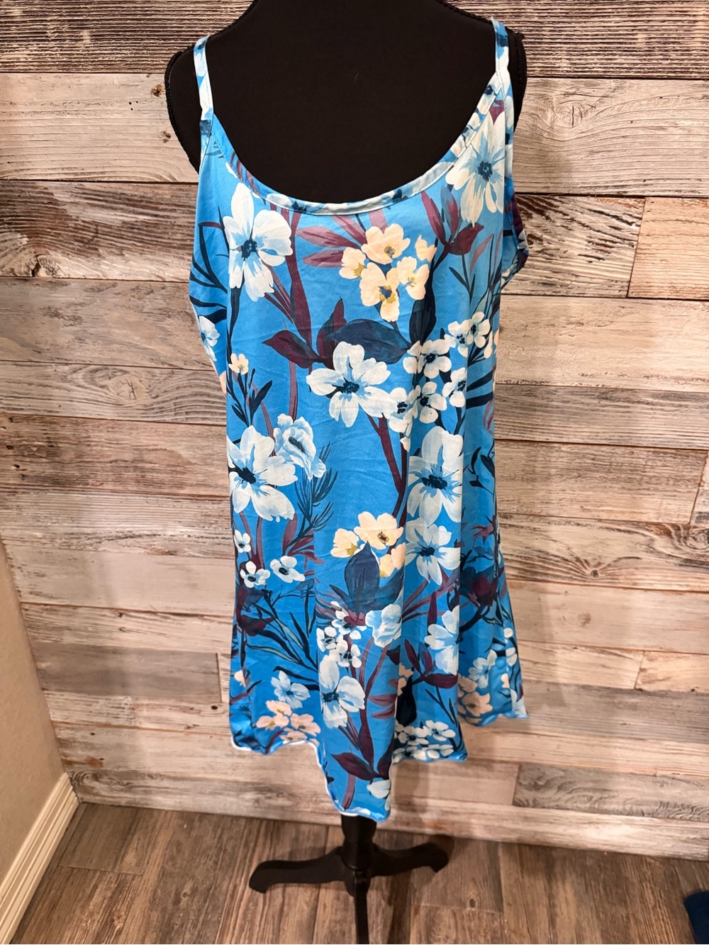 NWOT Blue Floral Mini Dress with Spaghetti Straps